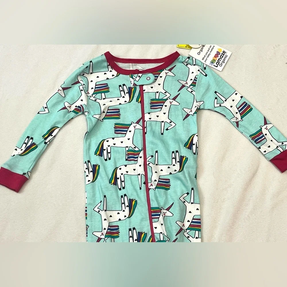Lamaze Organic Aqua and Pink Unicorn Print Children’s 18 Months Zipper Sleeper